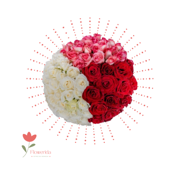 Soleil Radieux ☀️ Un bouquet lumineux avec des tournesols pour une ambiance ensoleillée. 🌻 Composition : 5-10 Roses, 5-10 Rouge, 5-10 Blanches, feuillage exotique. 💰 Prix : 449 MAD 🔎 SEO : bouquet tournesol anniversaire, fleurs joyeuses, surprise florale Maroc